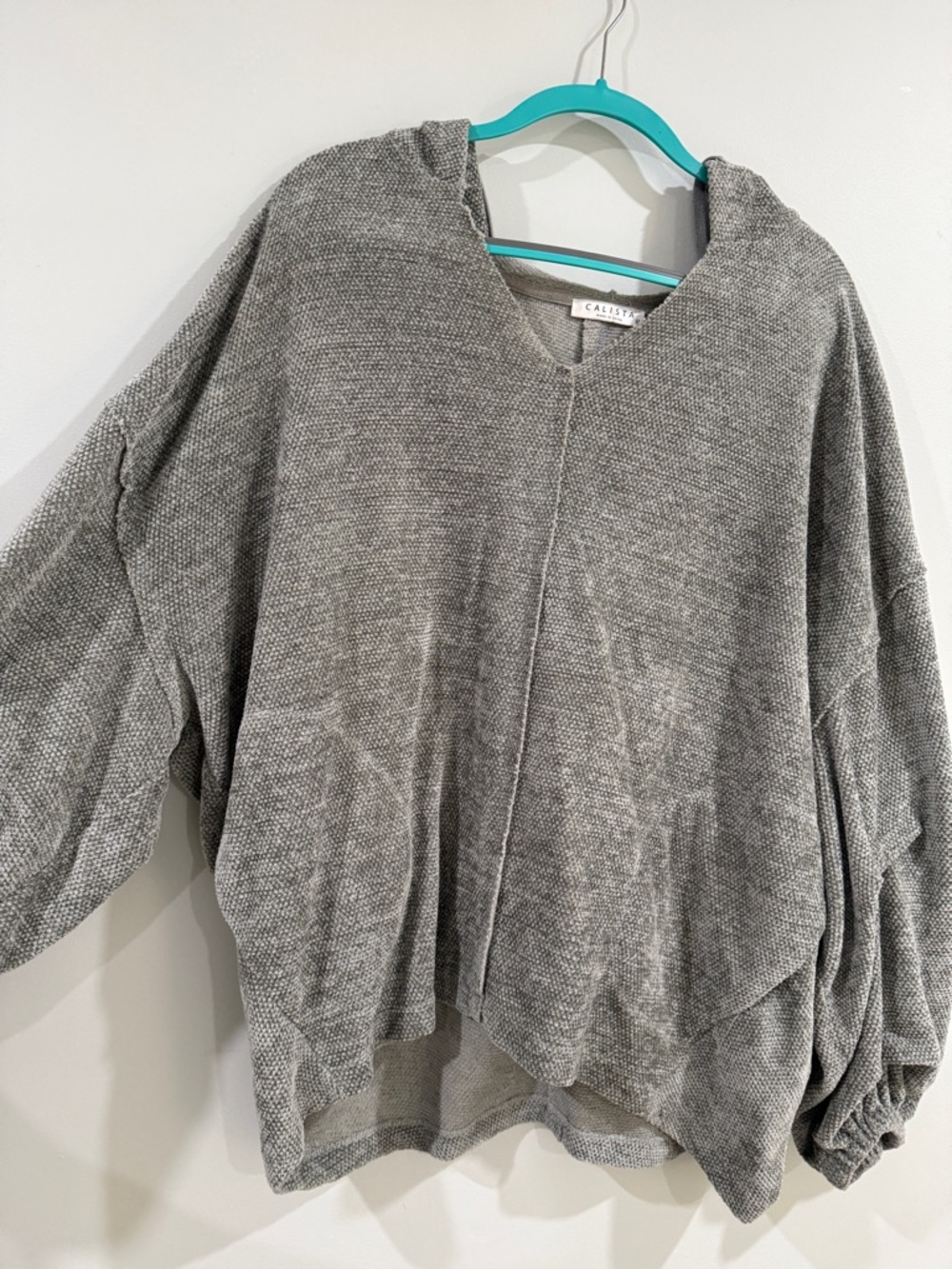 Caslon Gray Hooded V-Neck Knit Sweater